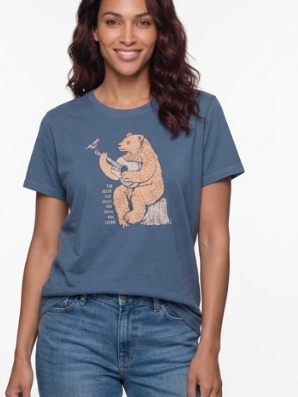 Life Is Good Navy Tee with Tan Bear Graphic